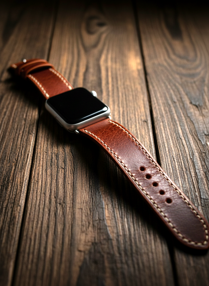 Leather Apple Watch Band - Hand-Stitched- Full Grain Crazy Horse Style English Brown