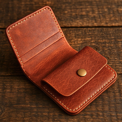 Bifold Coin Pocket Vertical Leather Wallet