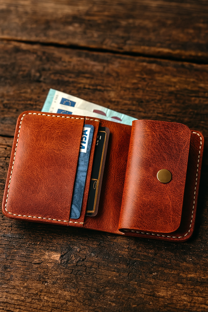 Bifold Coin Pocket Vertical Leather Wallet