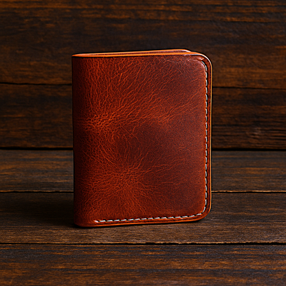 Bifold Coin Pocket Vertical Leather Wallet