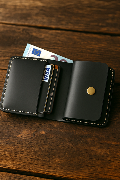 Bifold Coin Pocket Vertical Leather Wallet