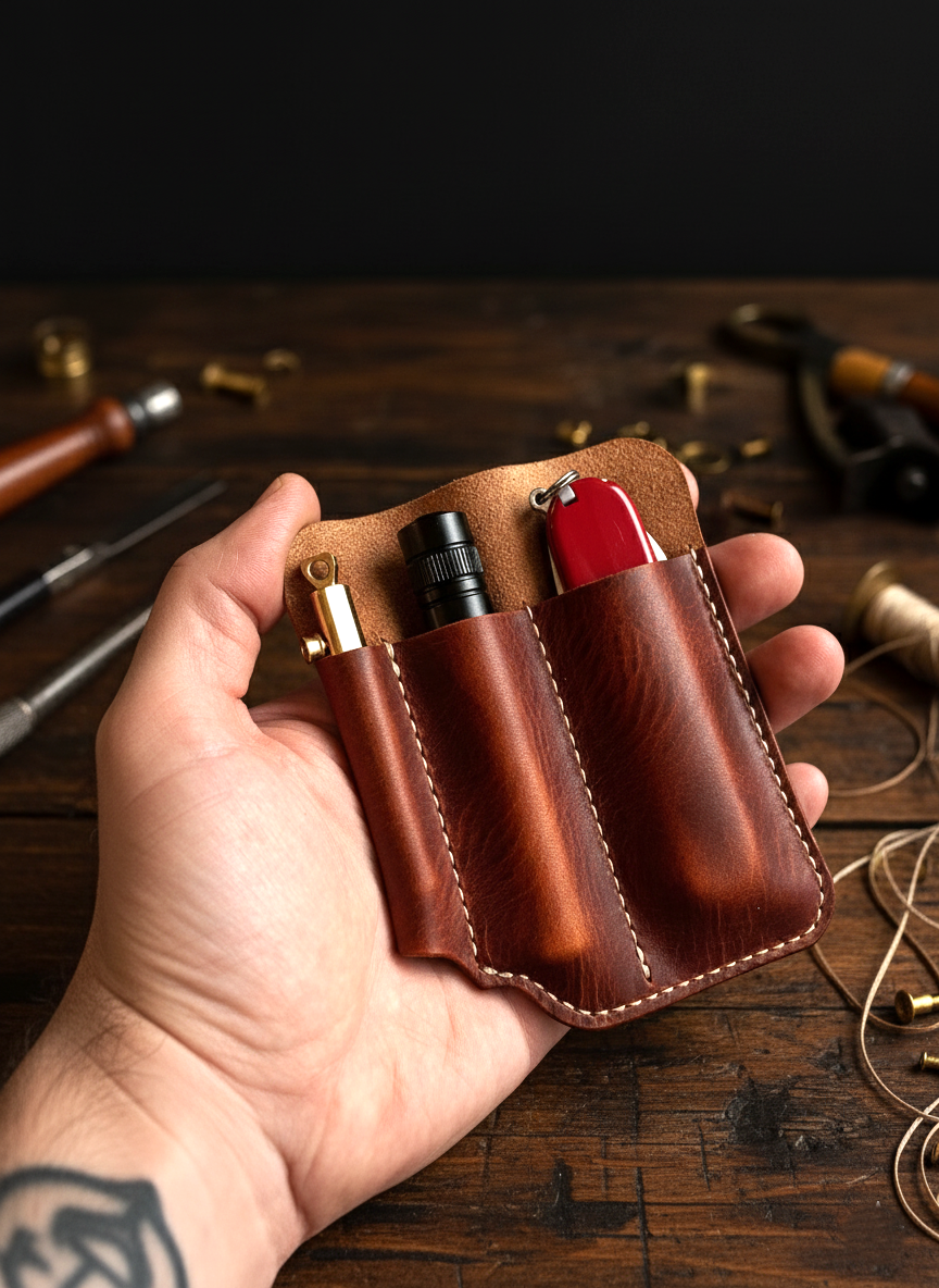 EDC Pocket Organizer- Handmade Crazy Horse Style Italian Leather