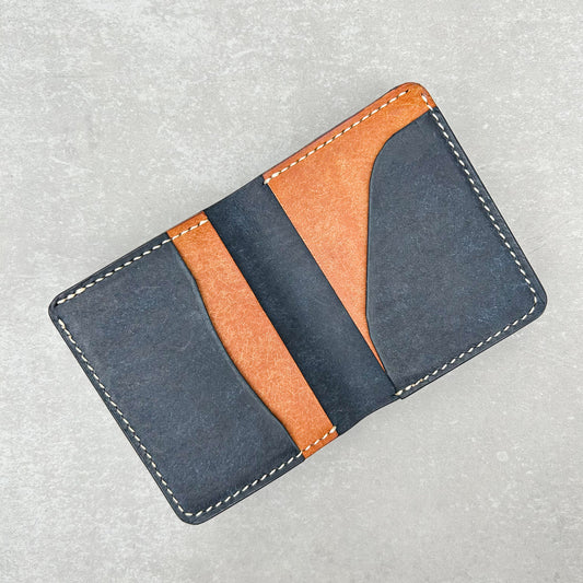 Vertical Bifold Wallet - Navy & Cognac