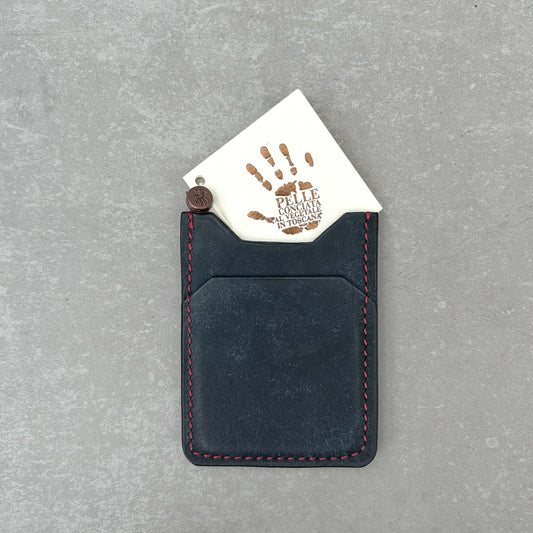 Vertical Leather Card Holder - Navy