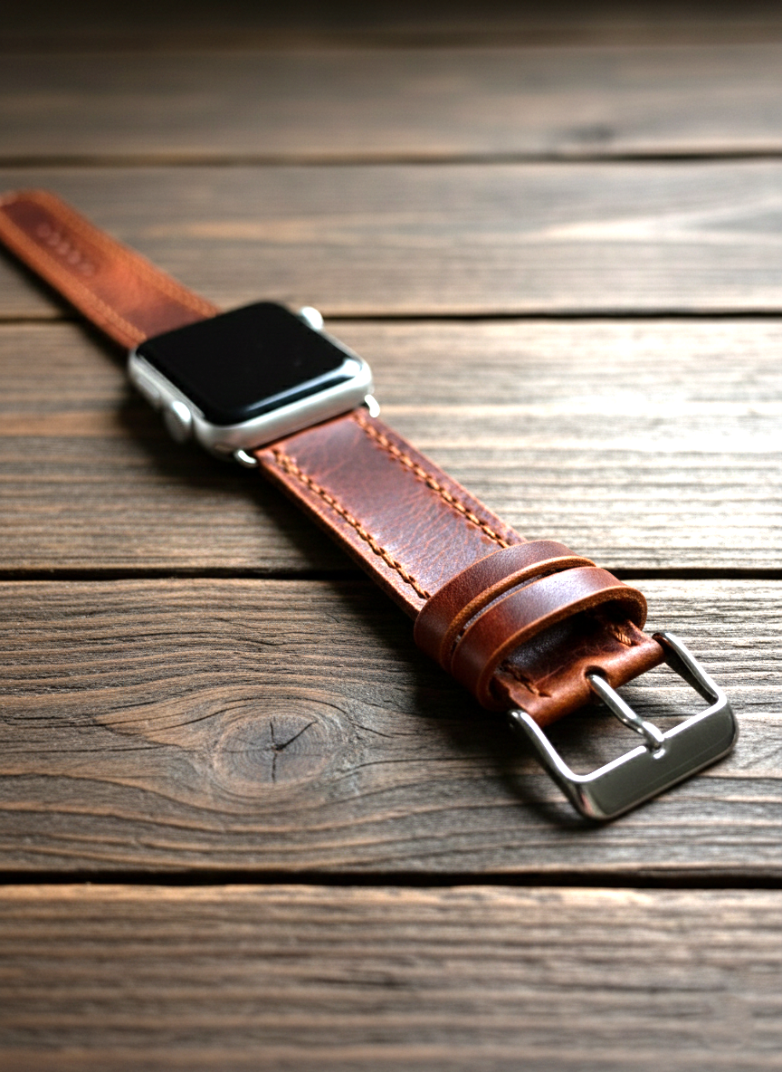 Leather Apple Watch Band - Hand-Stitched- Full Grain Crazy Horse Style English Brown