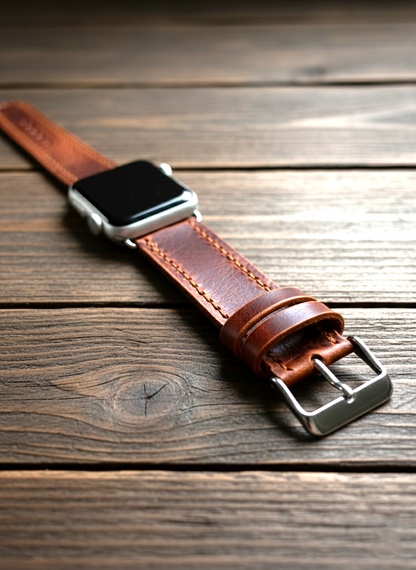 Leather Apple Watch Band - Hand-Stitched- Full Grain Crazy Horse Style English Brown