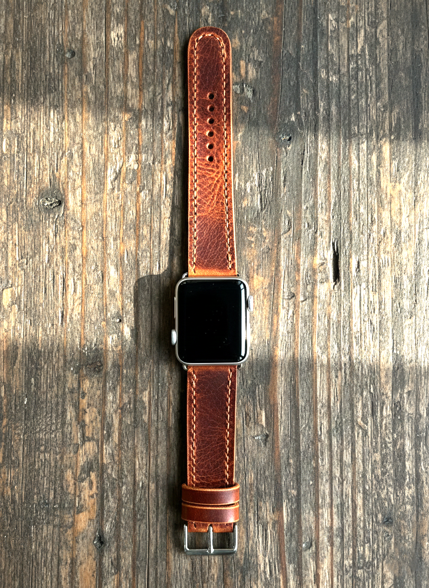 Leather Apple Watch Band - Hand-Stitched- Full Grain Crazy Horse Style English Brown