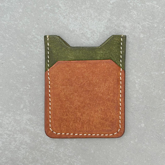Vertical Leather Card Holder - Cognac & Olive