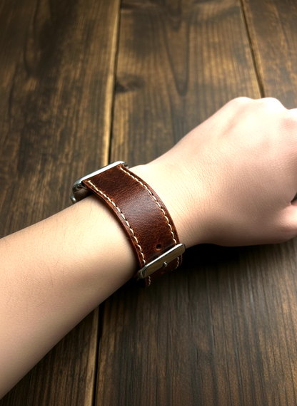 Leather Apple Watch Band - Hand-Stitched- Full Grain Crazy Horse Style English Brown