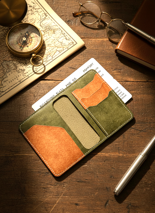 Passport Holder - Olive & Cognac