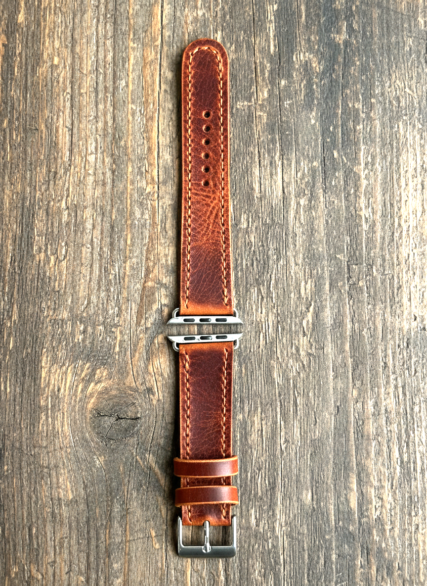 Leather Apple Watch Band - Hand-Stitched- Full Grain Crazy Horse Style English Brown