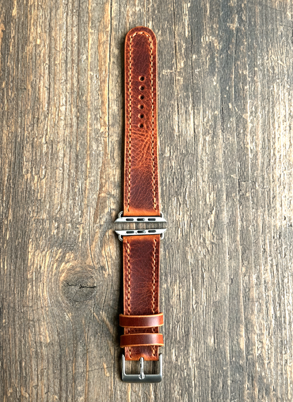 Leather Apple Watch Band - Hand-Stitched- Full Grain Crazy Horse Style English Brown