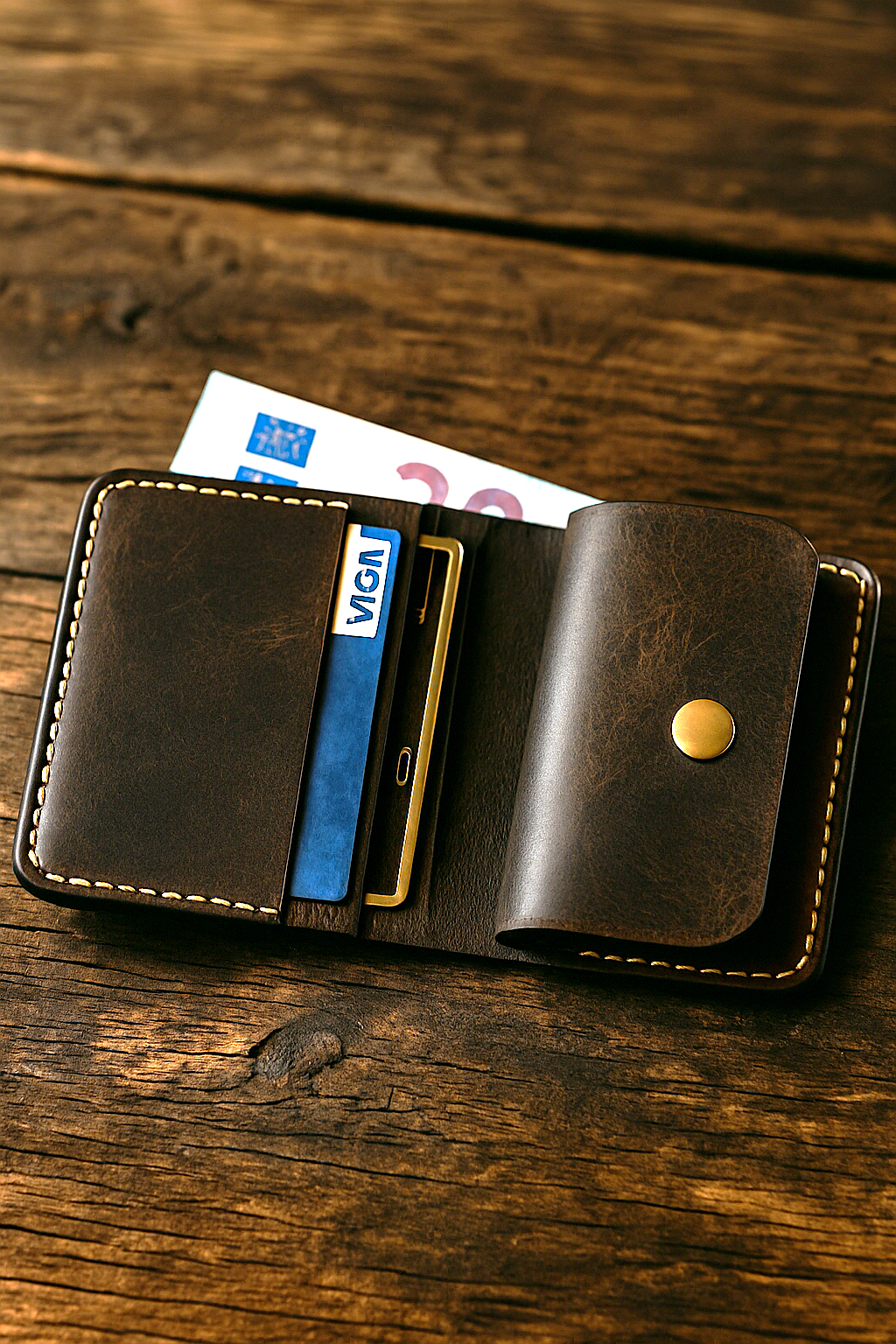 Bifold Coin Pocket Vertical Leather Wallet