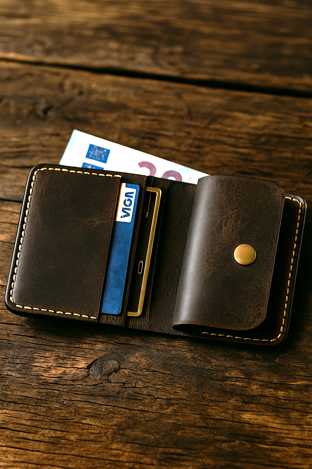 Bifold Coin Pocket Vertical Leather Wallet