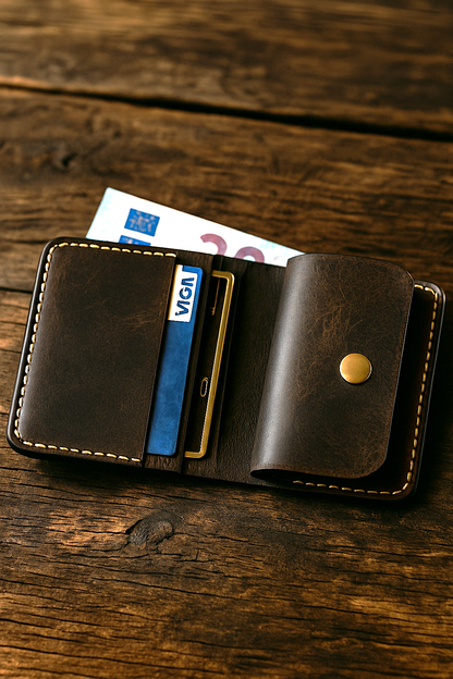Bifold Coin Pocket Vertical Leather Wallet