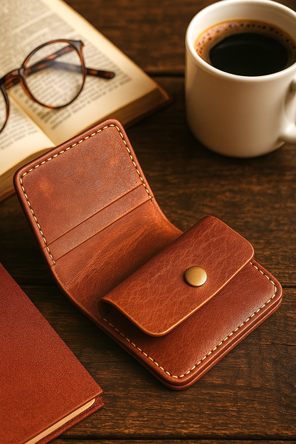 Bifold Coin Pocket Vertical Leather Wallet