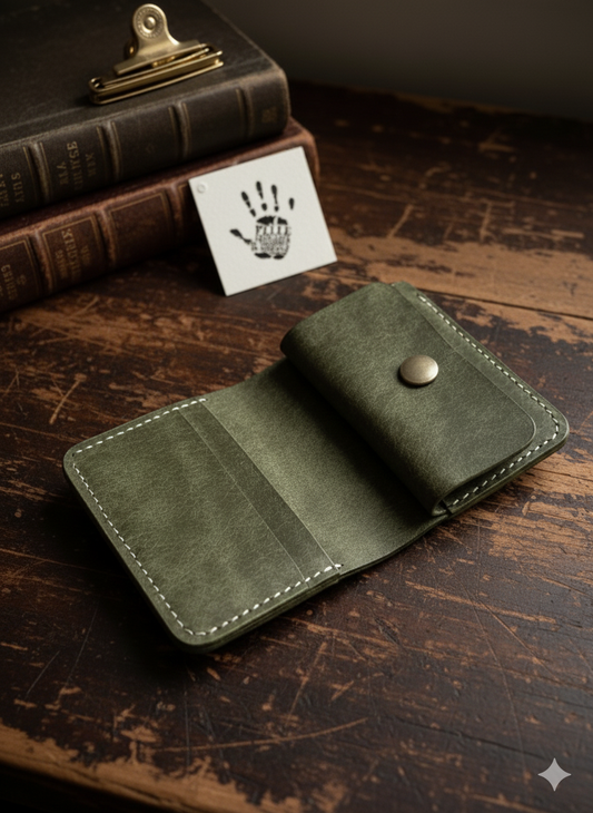 Bifold Leather Vertical Wallet With Coin Pocket | Olive