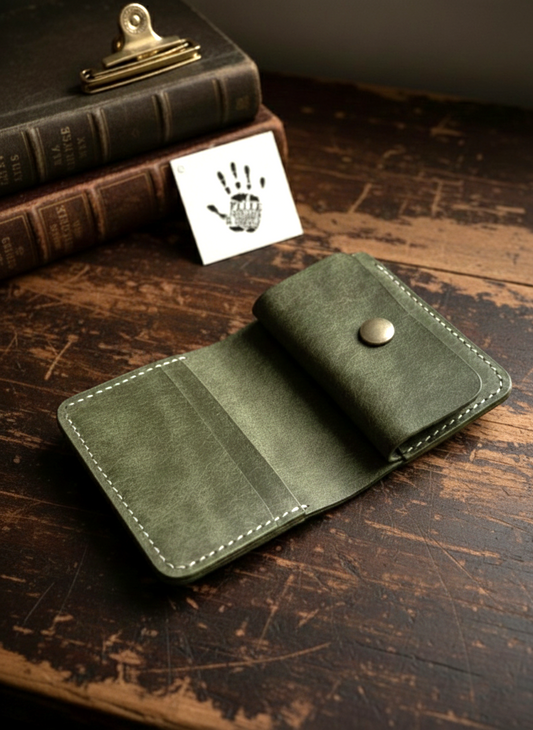 Bifold Leather Vertical Wallet With Coin Pocket | Olive