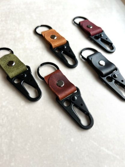 Handcrafted Minimalist Leather Keychain with Carabiner
