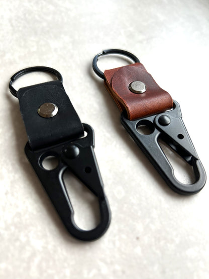 Handcrafted Minimalist Leather Keychain with Carabiner